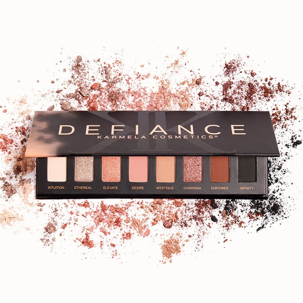Karmela Cosmetics Defiance Eyeshadow Pallet, Full size 8 shade pallets in box